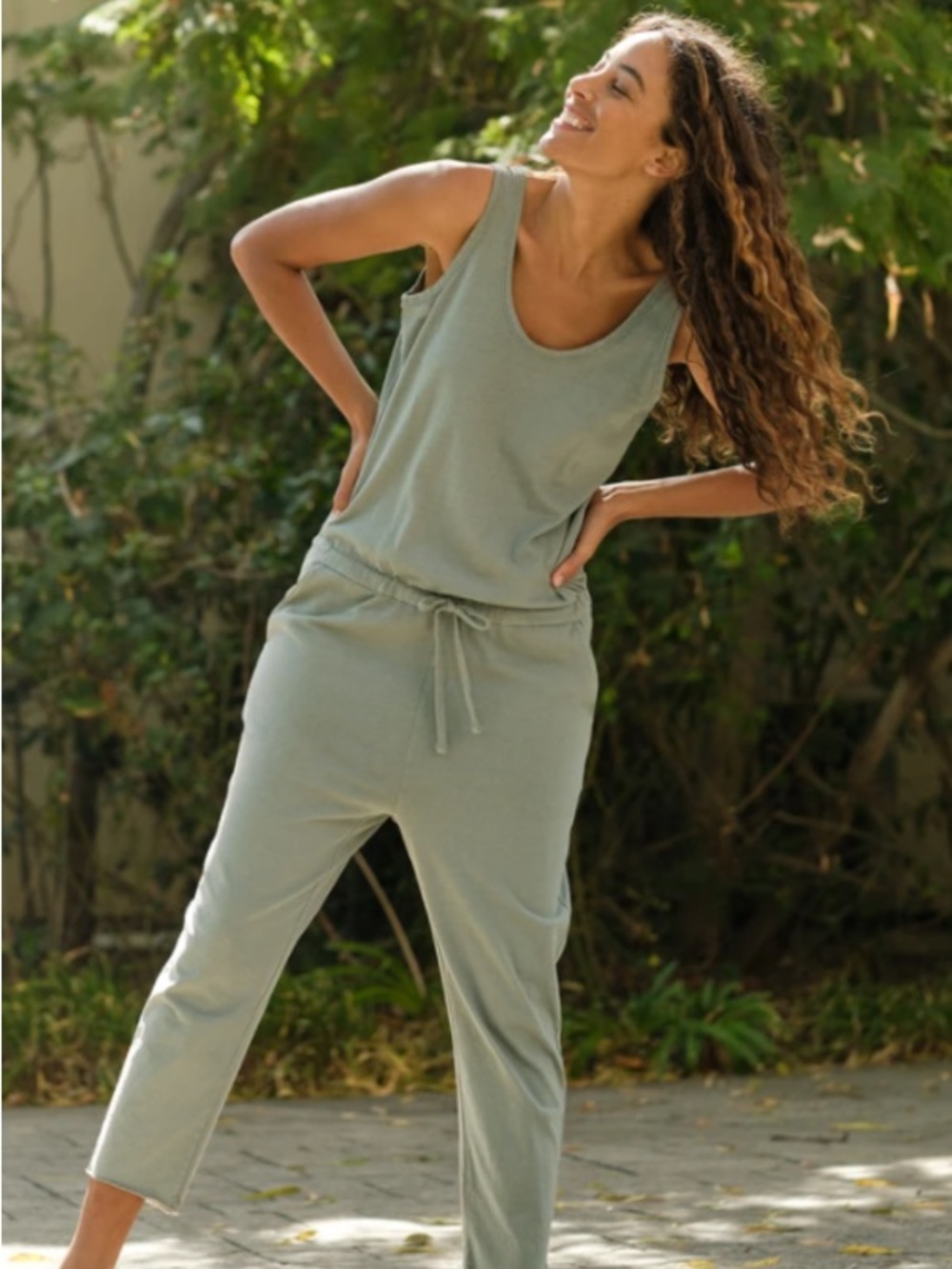 Frank & Eileen Sleeveless Drawstring Jumpsuit in Sage